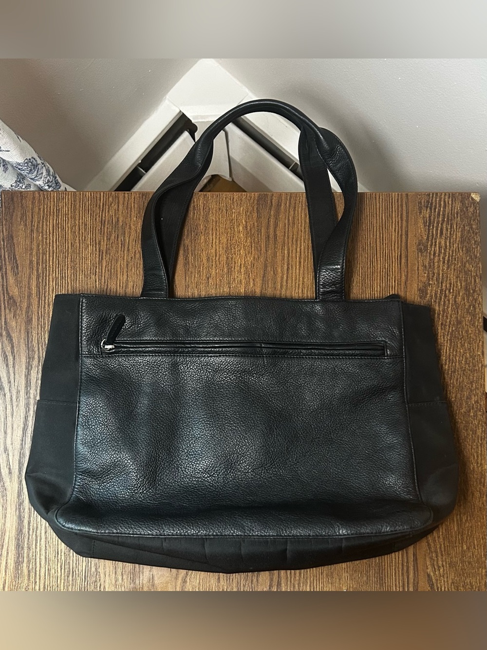 Black Vintage Fossil Mixed Material Tote Bag